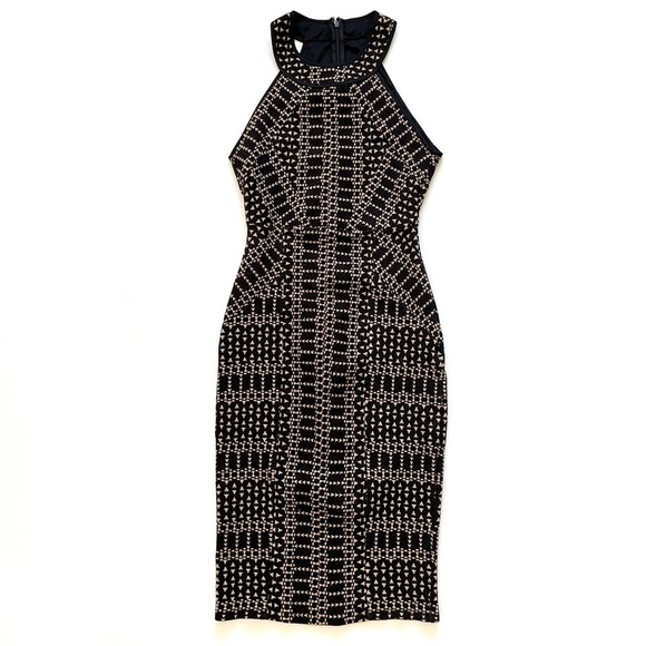BCBGMaxAzria Bodycon Pyramid Jacquard Sheath Dress XS Black and Tan - Picture 3 of 8